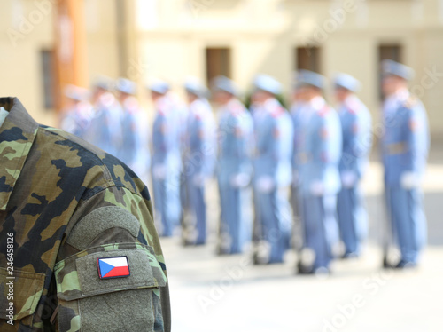 Obraz na plátne Army soldier uniform with flag of the Czech Republic in Prague d