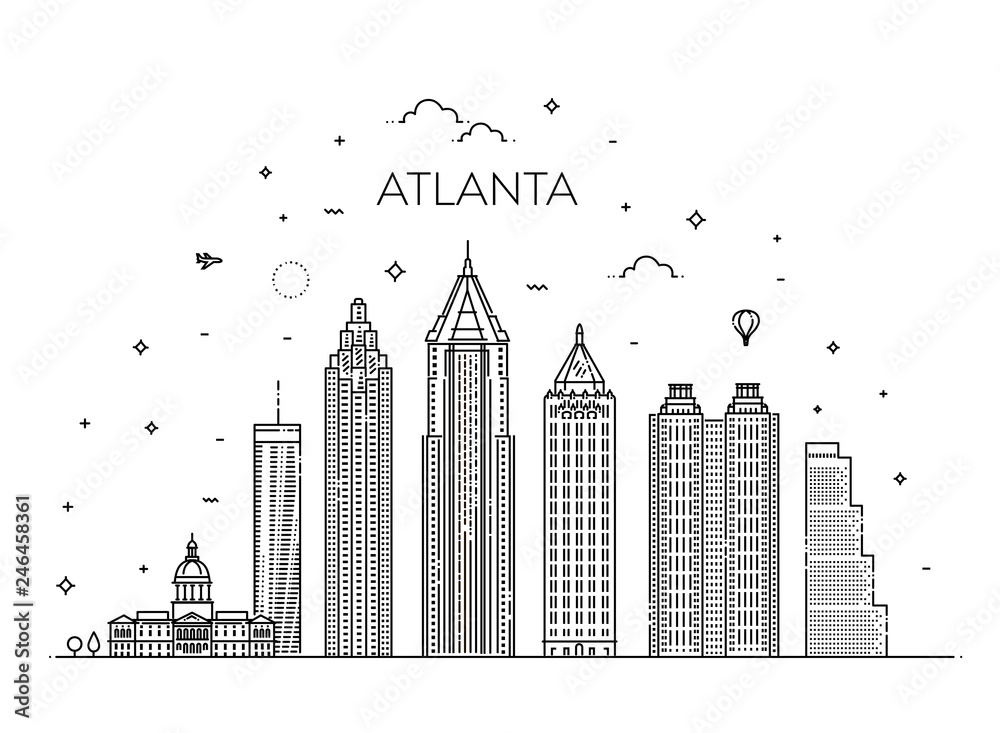 Atlanta architecture line skyline illustration. Linear vector cityscape with famous landmarks