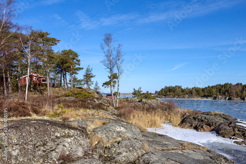 View to the lake Vanern with skerries in winter. photo