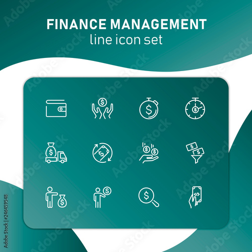 Finance management line icon set. Purse, earning, loan. Money concept. Can be used for topics like business, investment, saving, charity