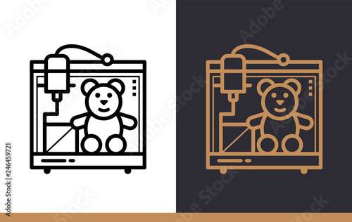Unique linear icon of 3d toys. 3D Printing, modeling. Suitable for infographics, websites, print media and interfaces