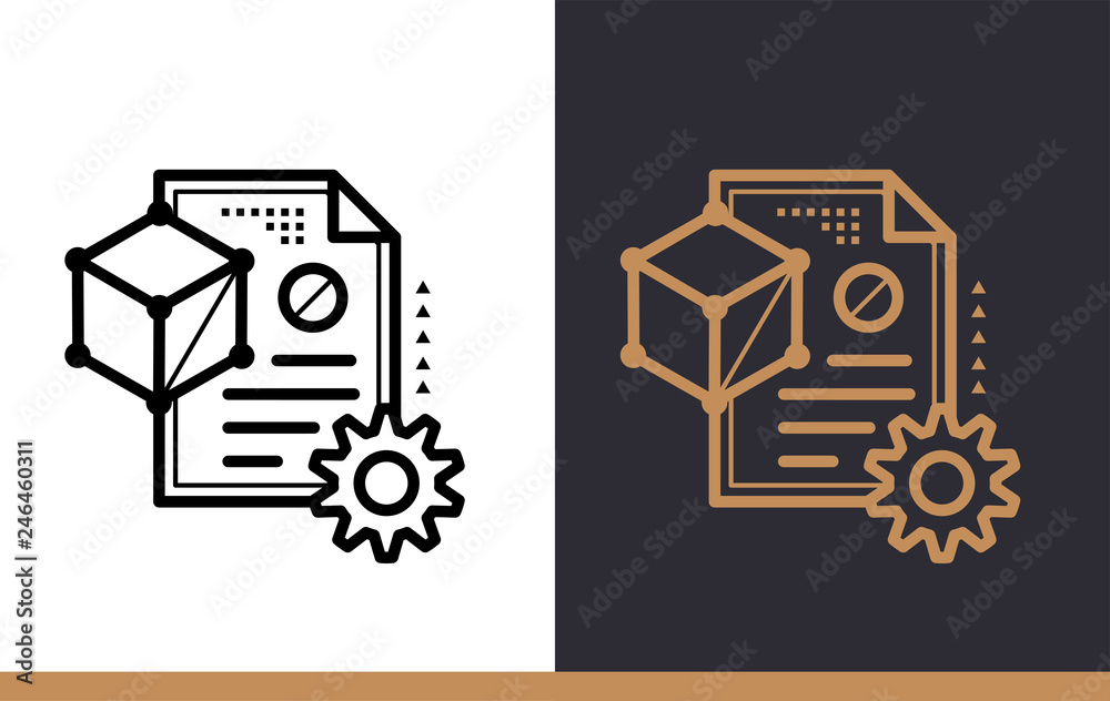Unique linear icon of Project file. 3D Printing, modeling. Suitable for infographics, websites, print media and interfaces Unique linear icon of Project file. 3D Printing, modeling. Suitable for infographics, websites, print media and interfaces