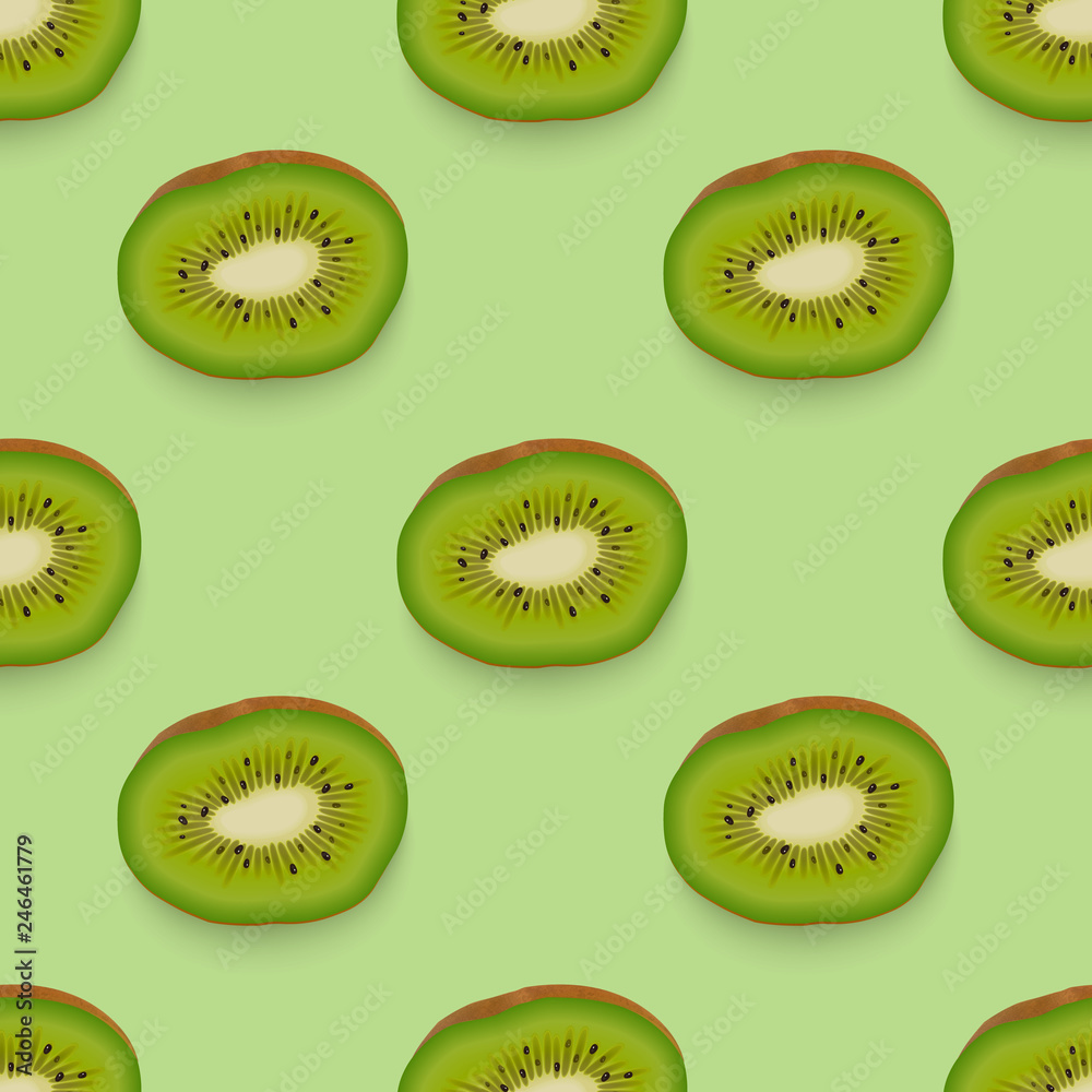 Fototapeta premium Seamless pattern with realistic fresh ripe kiwi. Vector illustration