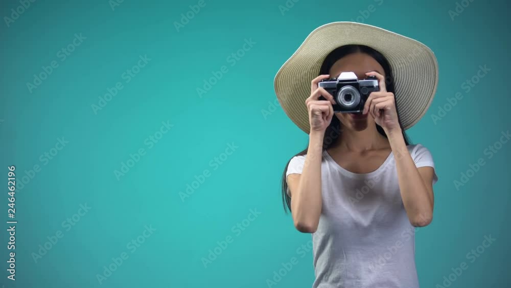 Curious female tourist in panama making photos of landmarks, vacation, tourism Curious female tourist in panama making photos of landmarks, vacation, tourism