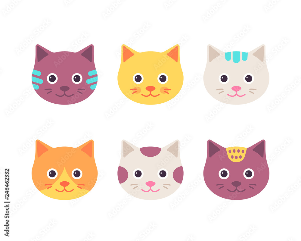 Vector Set Of Flat Cat Icons And Illustrations - Funny Cartoon