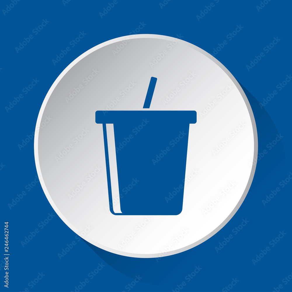 cold drink with straw - blue icon on white button cold drink with straw - blue icon on white button