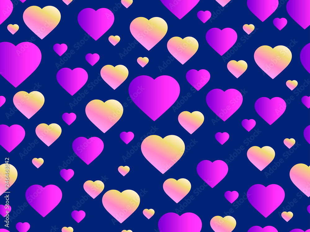 Seamless pattern with hearts. Happy Valentine's day, 14th of February. Bright hearts with gradient. Vector illustration
