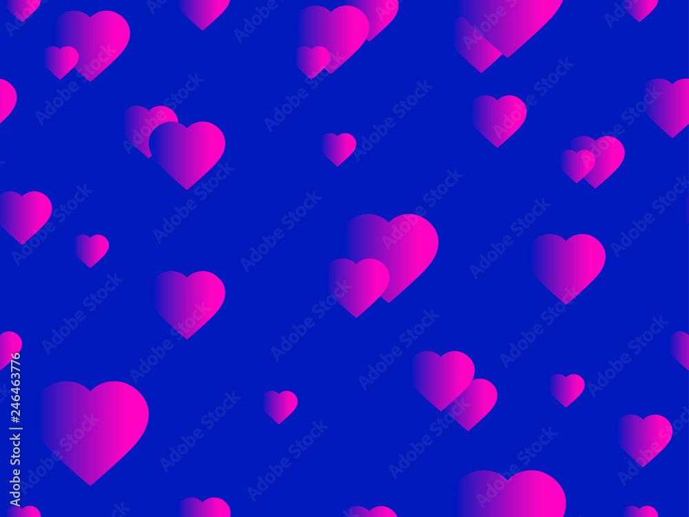 Hearts seamless pattern. Happy Valentine's day, 14th of February. Bright hearts with gradient. Vector illustration