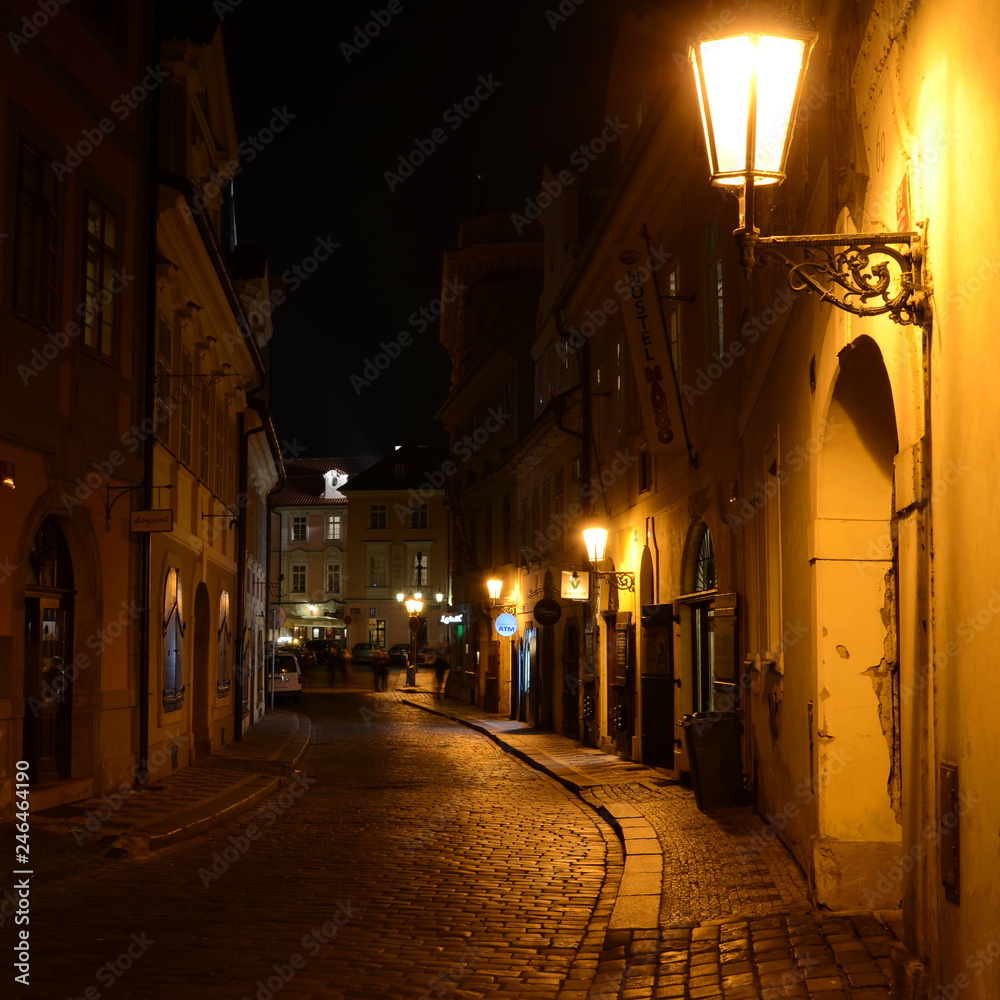 Street in the old town of Prague by night