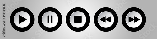 black, white round music control buttons set