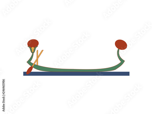 Ancient Egypt ceremonial boat with cane. Ornamental element in Ancient Egypt style