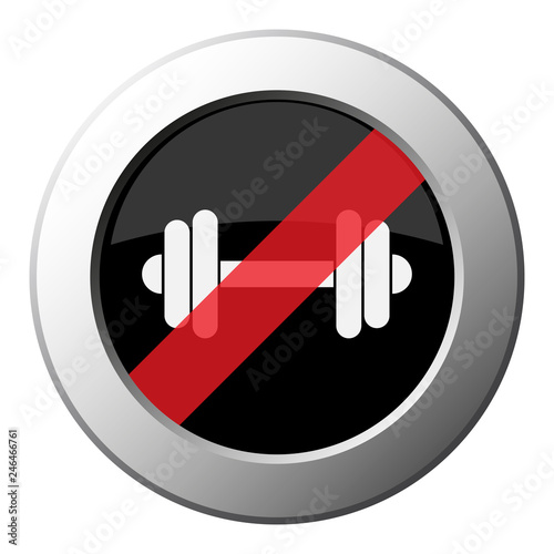 dumbbell - ban round metal button, white icon