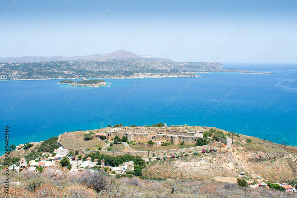 View of Intzedin Fort and Venetian castle protecting the entrance to the Gulf of Suda in Crete