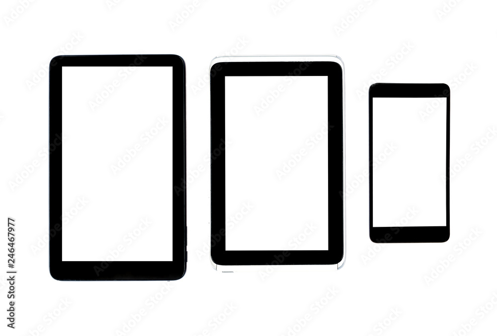 Modern tablet gadgets with isolated screen isolated on white background. Modern tablet gadgets with isolated screen isolated on white background.