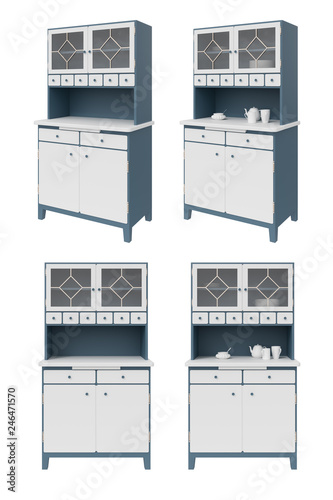 Illustration of retro cupboard in country style isolated on white.
