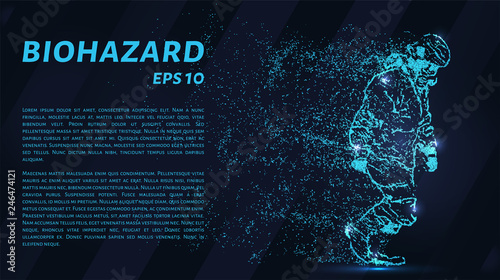 Biological hazard. Glowing dots create a shape in a chemical protective.