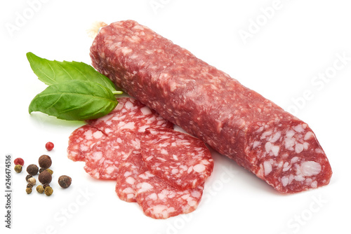 Fresh and dried Chinese sausage, close-up, isolated on white background