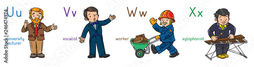 ABC professions set. Lecturer, vocalist, worker, xylophonist.