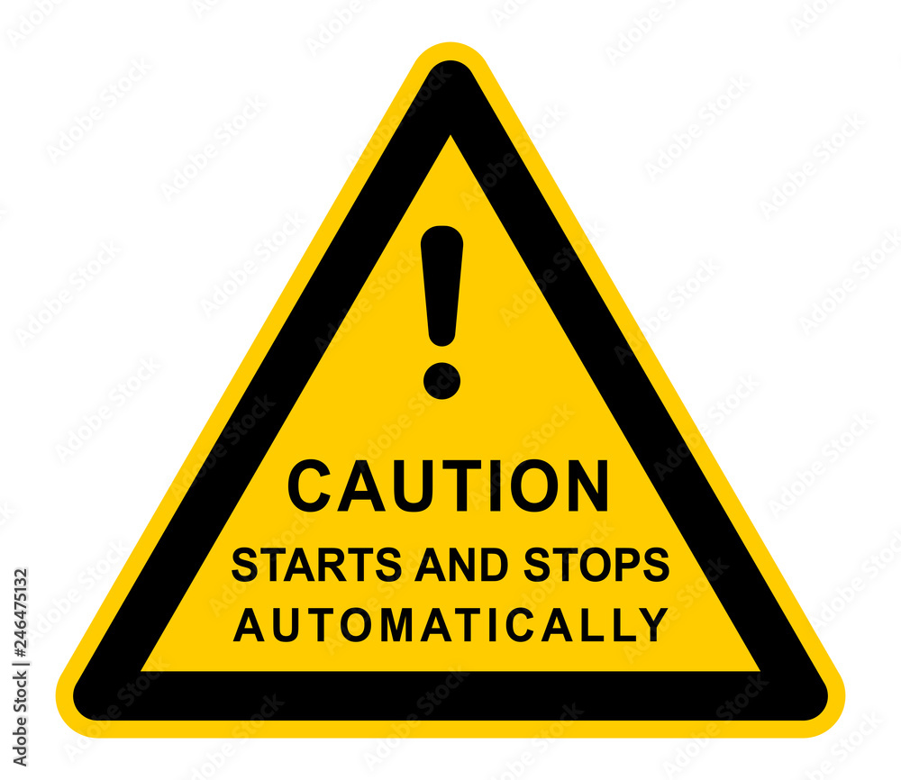 wso426 WarnSchildOrange - english text: caution - starts and stops automatically (automatic / autonomous) - machine sign - e7140 wso426 WarnSchildOrange - english text: caution - starts and stops automatically (automatic / autonomous) - machine sign - e7140
