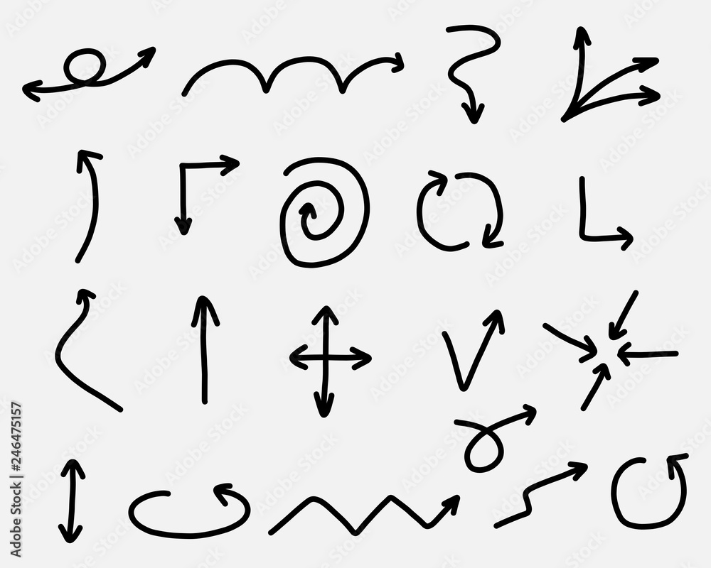 Hand drawn vector arrow set isolated on white background Hand drawn vector arrow set isolated on white background