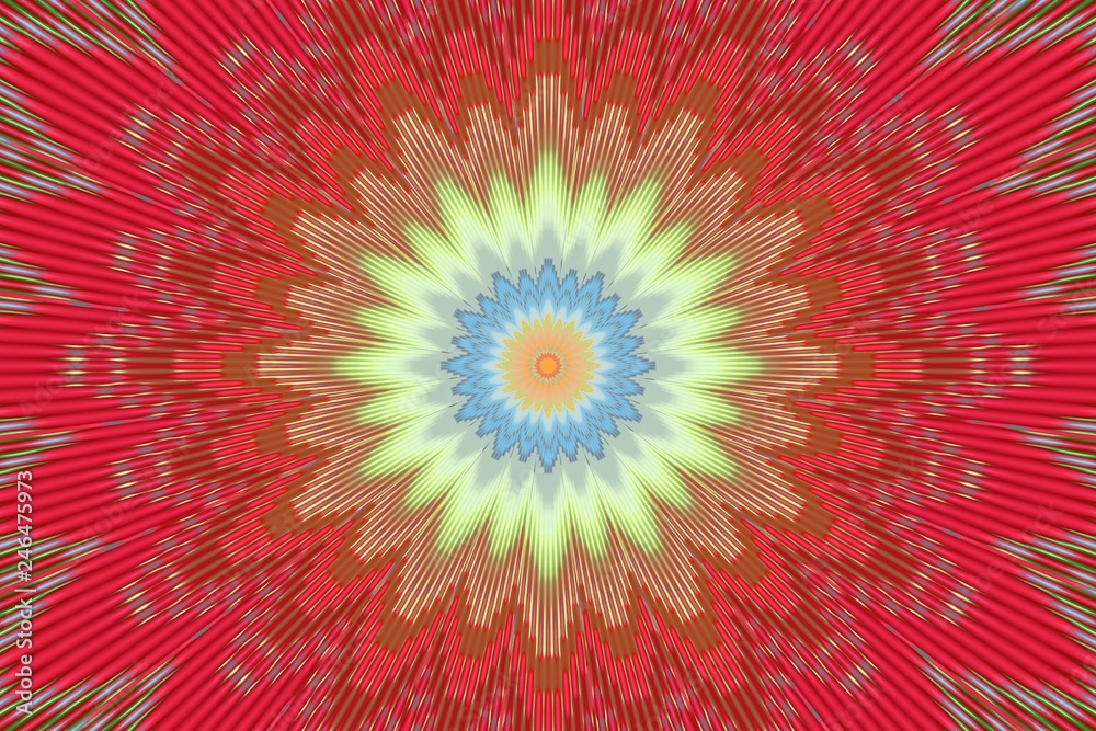 background red kaleidoscope flower pattern. geometric.