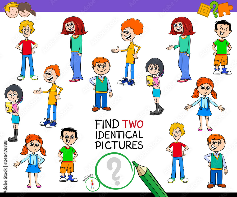 find two identical pictures with kid characters