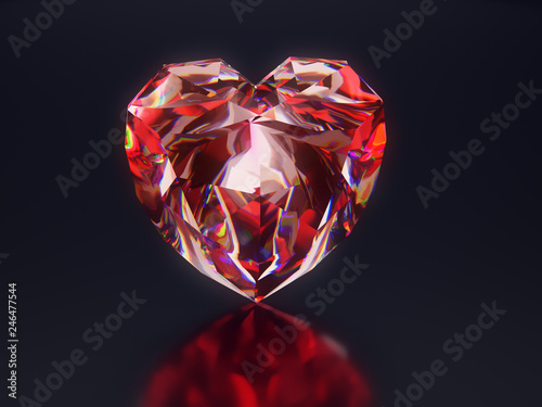 Red diamond heart on black background