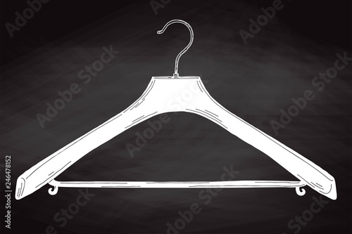Sketch clothes hangers on chalk board. Vector.