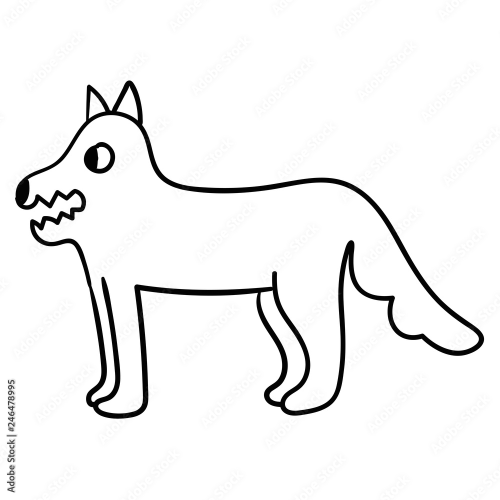 Cartoon doodle linear wolf isolated on white background. Vector illustration. Cartoon doodle linear wolf isolated on white background. Vector illustration.