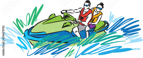 couple in jet ski illustration