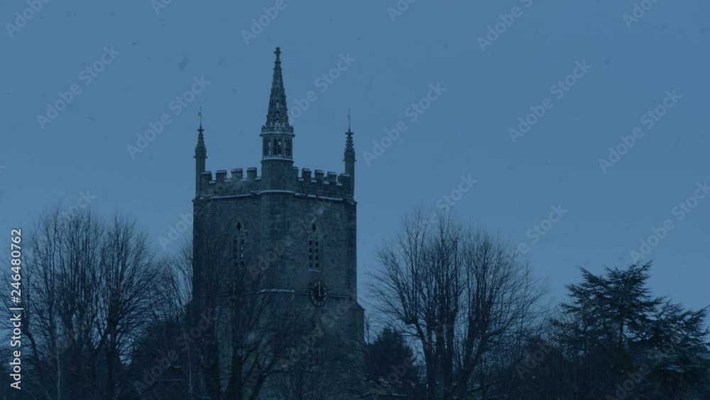 Church With Snow Falling In The Evening Church With Snow Falling In The Evening