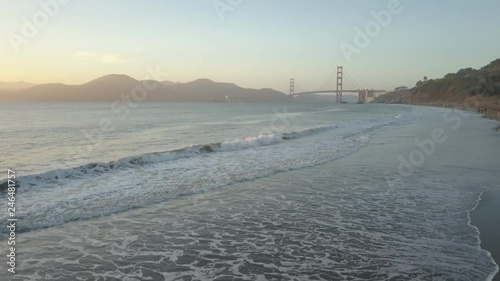 View from China Beach towards Golden Gate Bridge at sunset, San Francisco, California, United States of America, North America