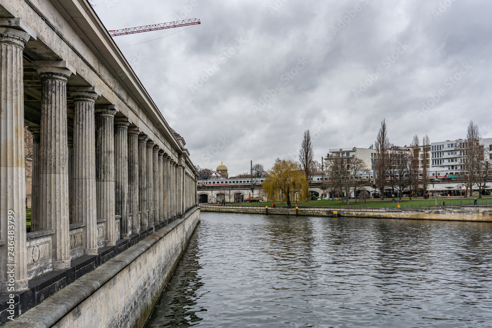 Colonnade pillars in museum island near Spree river, in Berlin, Germany