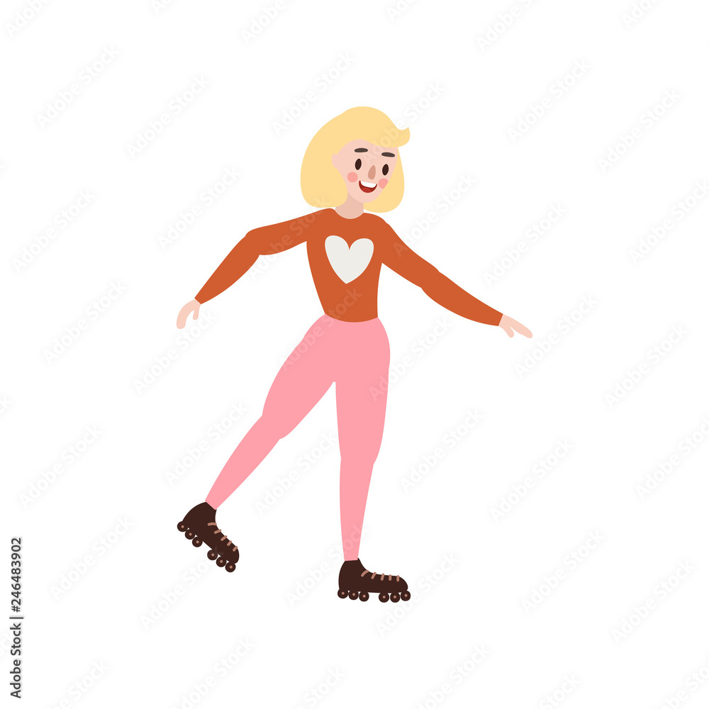 Young cute girl skates in beautiful warm clothes making figures. Young cute girl skates in beautiful warm clothes making figures.
