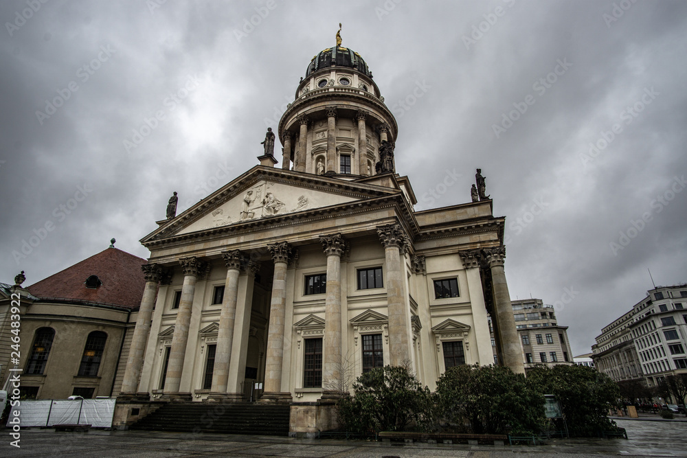 Gendarmenmarkt square with Berlin Concert Hall and French Cathedral in a rainy day, Berlin, Germany