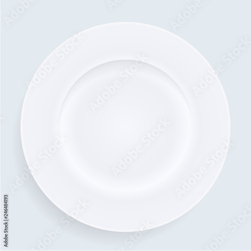 White empty porcelain plate. Vector illustration in realistic style.