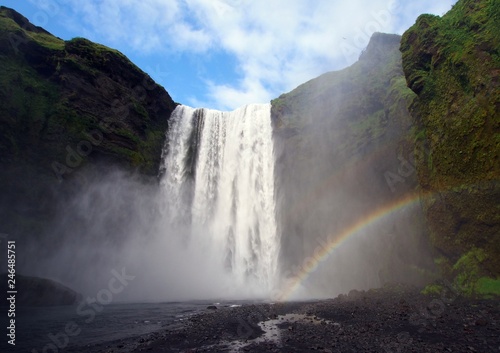 Skogafoss waterfall with Rainbow