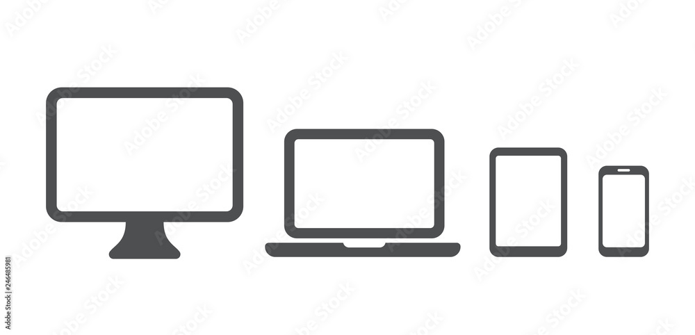 Device icon: Computer, laptop, tablet pc and phone set. Vector