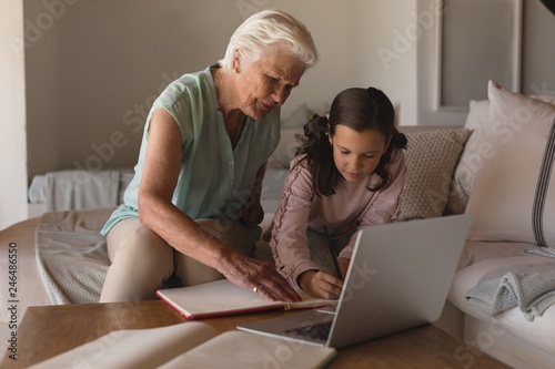 Grandmother helping her granddaughter with homework © WavebreakMediaMicro