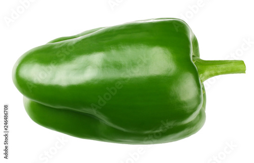 one green sweet bell pepper isolated on white background