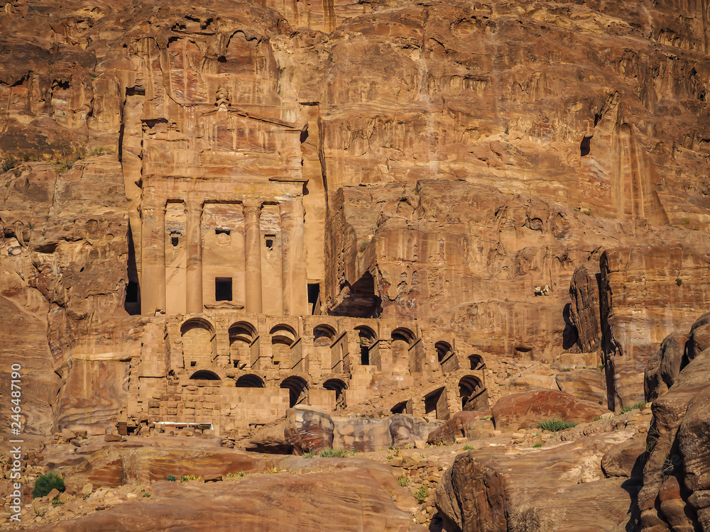 Scenery of rock-cut architecture in Petra Jordan