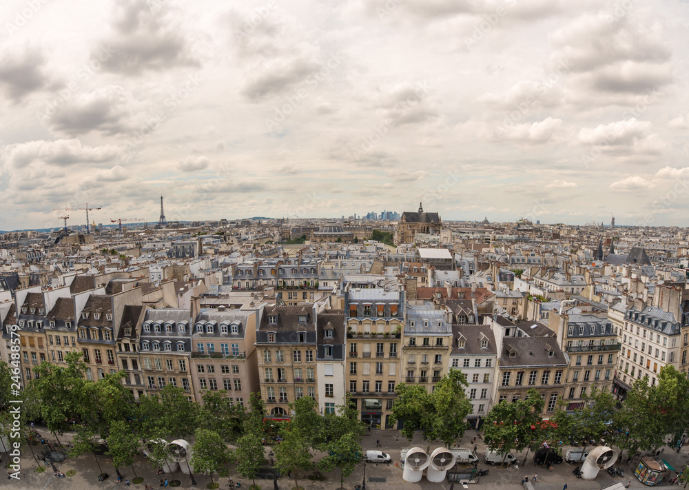 Romantic Panorama of Paris Rooftops seen from Pompidou Center