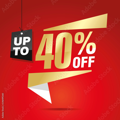 40 percent off sale isolated gold red origami sticker icon speech bubble