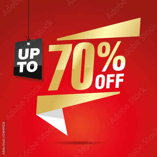 70 percent off sale isolated gold red origami sticker icon speech bubble