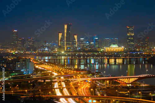 Seoul cityscape in twilight  South Korea.