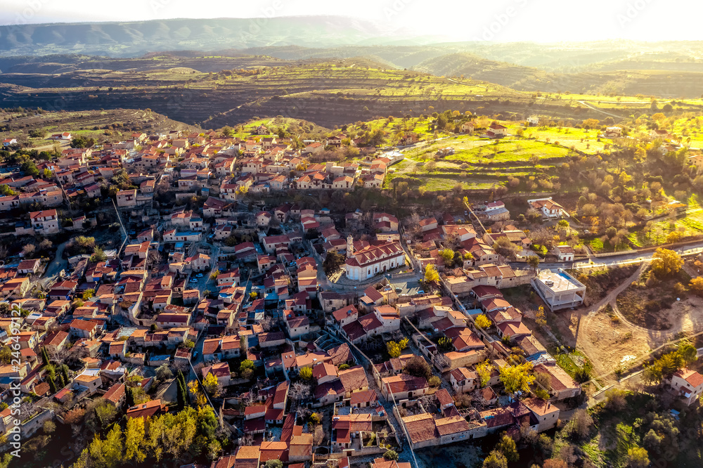 Aerial view of Lofou village. Limassol District, Cyprus