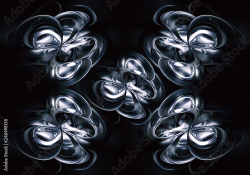 Artistic abstract 3d computer generated fractals shapes on a black background