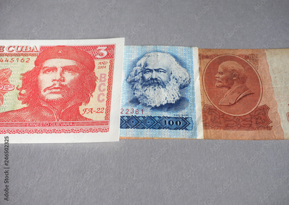 Vintage withdrawn banknotes of CCCP, DDR, Cuba