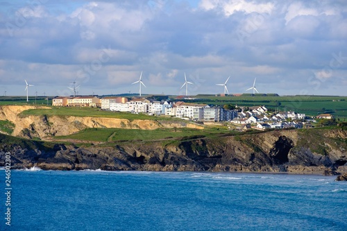 District Trevelgue, rear wind turbines, Newquay, Cornwall, England, Great Britain photo