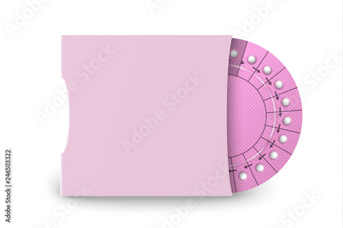 Vector Realistic Packaging of Birth Control Pills in Box Closeup Isolated. Contraceptive Pill, Hormonal Tablets. Design Template of Women Drugs for Mockup. Planning Pregnancy. Front View